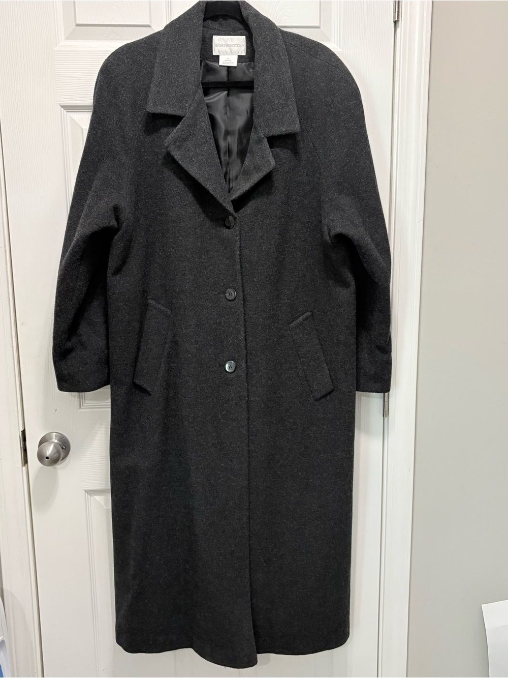 Worthington Charcoal Single-Breasted Wool Trench Coat Sz 14